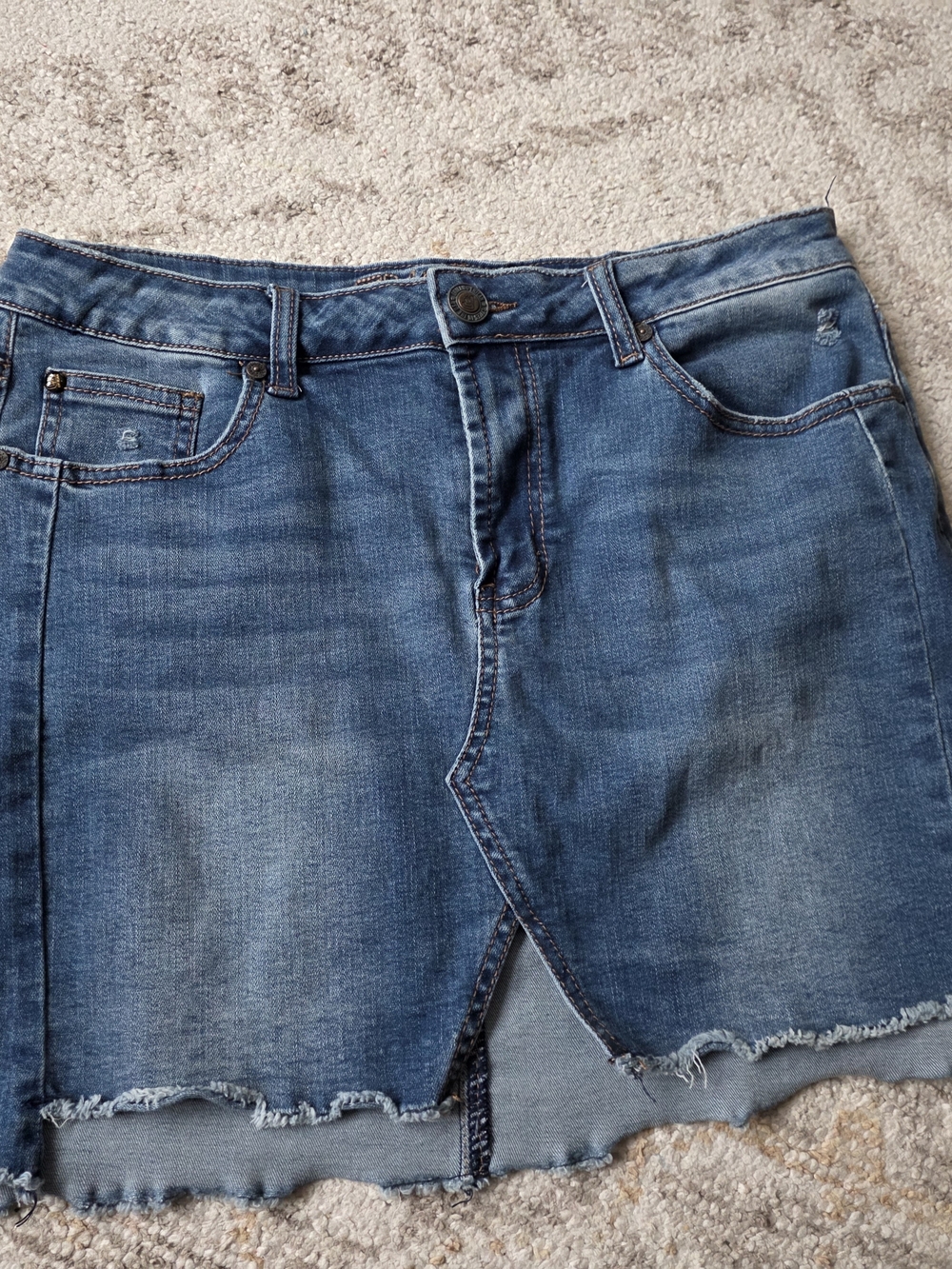 Women’s Blue Denim Mini Skirt with Frayed Hem